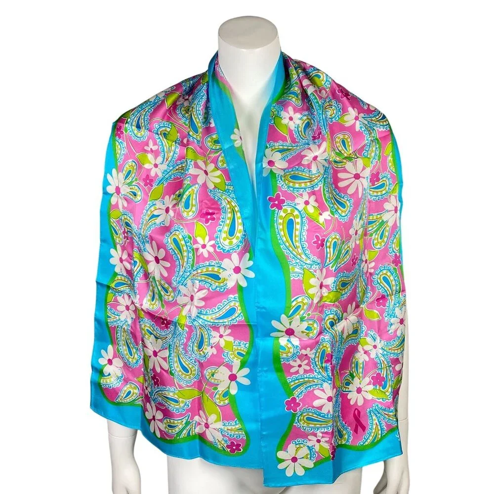Lilly Pulitzer Ford 2004 100% Silk Scarf Wrap Breast Cancer Rectangular New
